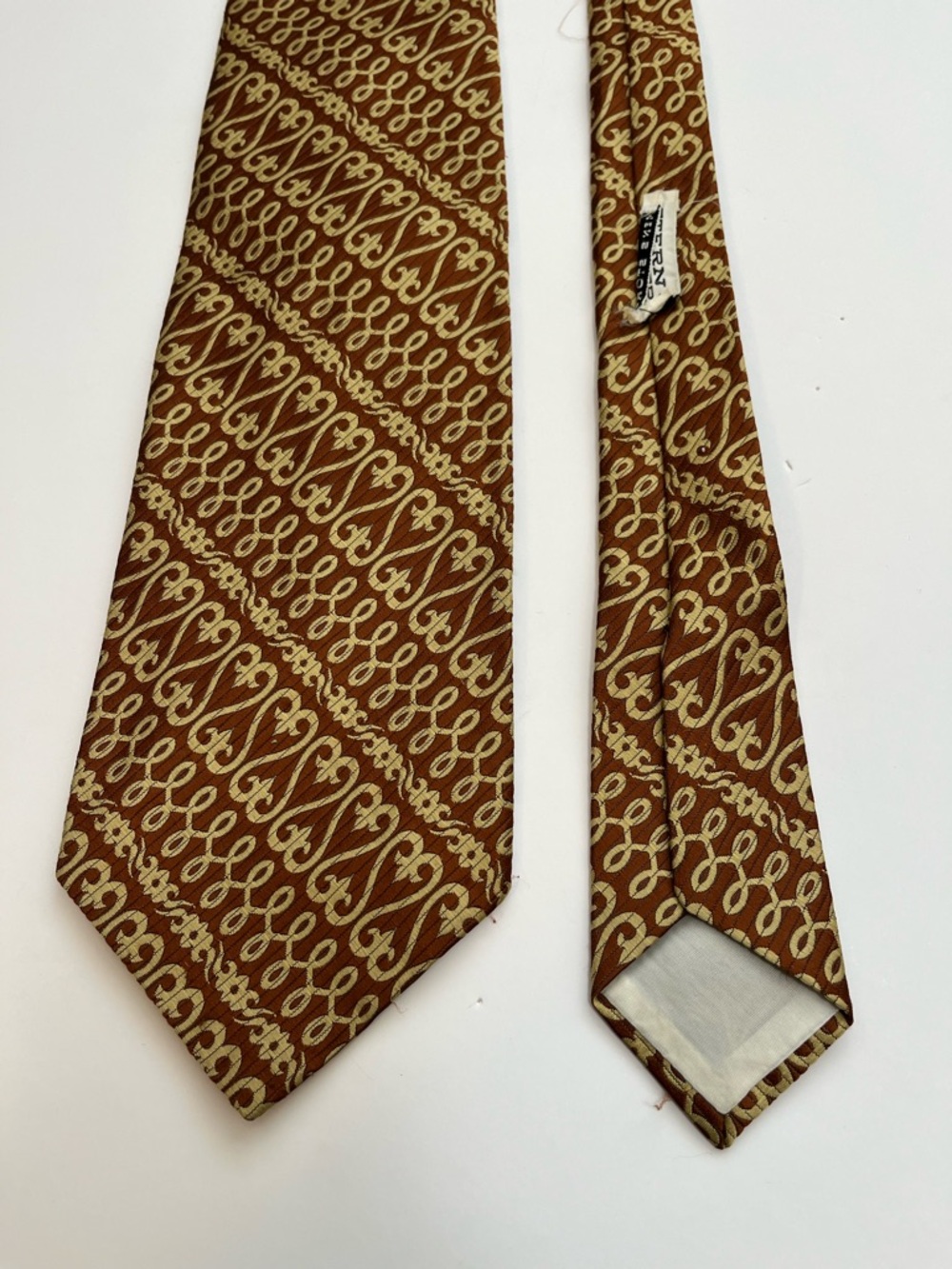 VTG Stern Brothers Tiffany Collection geometric pattern brown and yellow tie